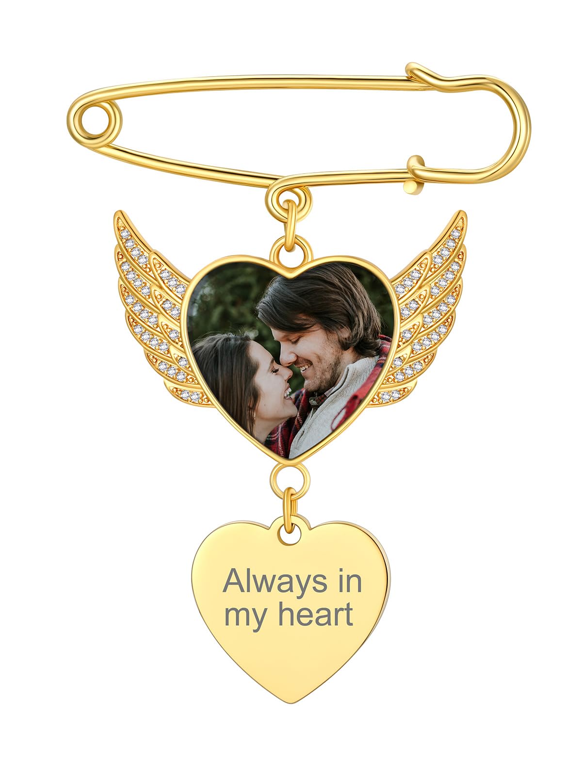 Custom4U Pictures Personalized Angel Wings Brooch with Cubic Zircons for Weddings Funeral Ceremonies
