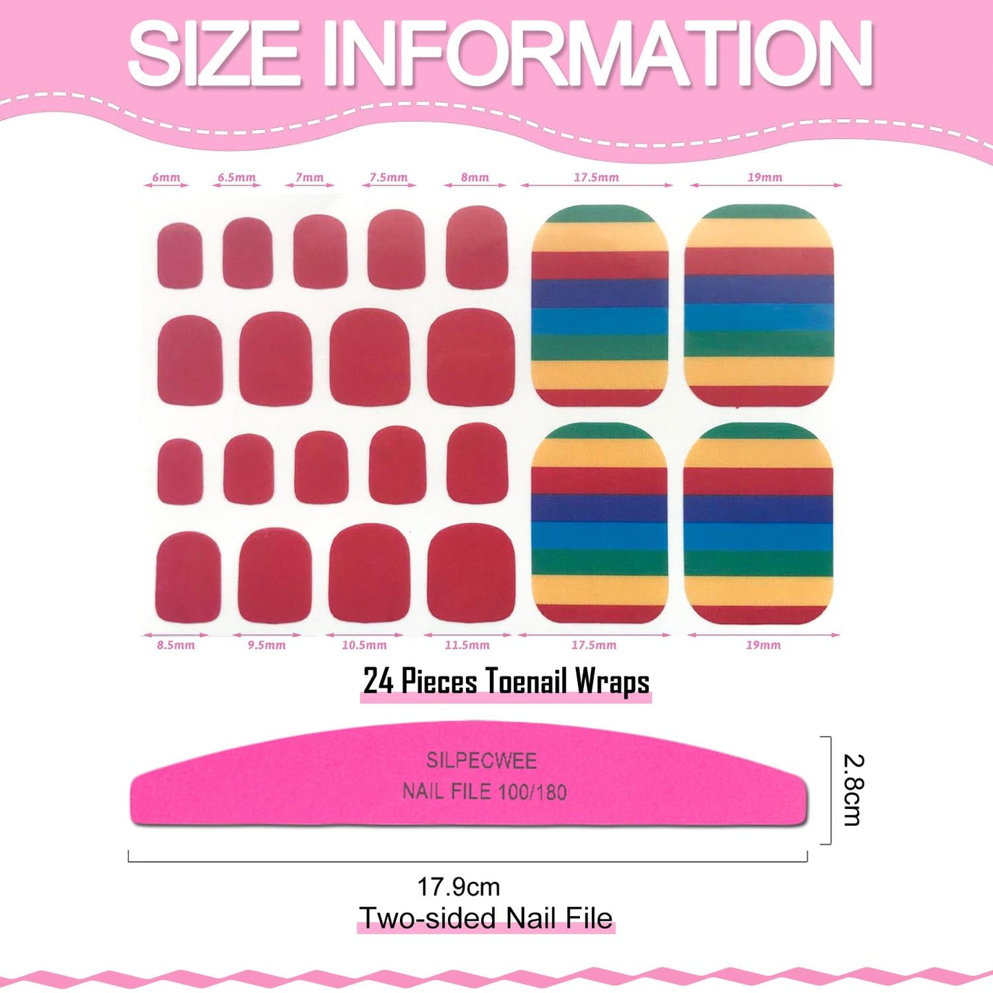 SILPECWEE 20 Sheets Toe Nail Stickers Full Nail Wraps for Women Solid Color Stick on Toenail Polish Strips Self-Adhesive Toe Stickers Polish Gel Nail Strips for Nail Art with 1pc Nail File