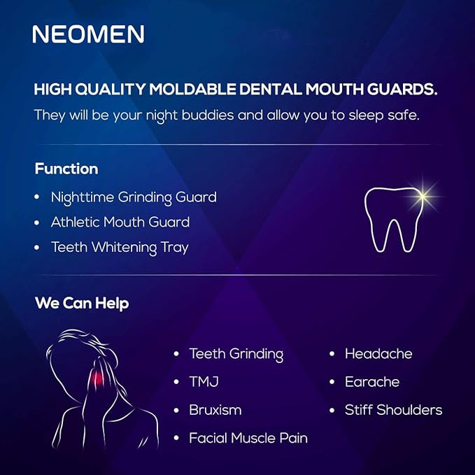 Mouth Guard for Teeth Grinding: Nighttime Dental Guard for Clenching, TMJ Relief - BPA Free, Moldable, Includes 4 Guards for Adults & Kids with Case