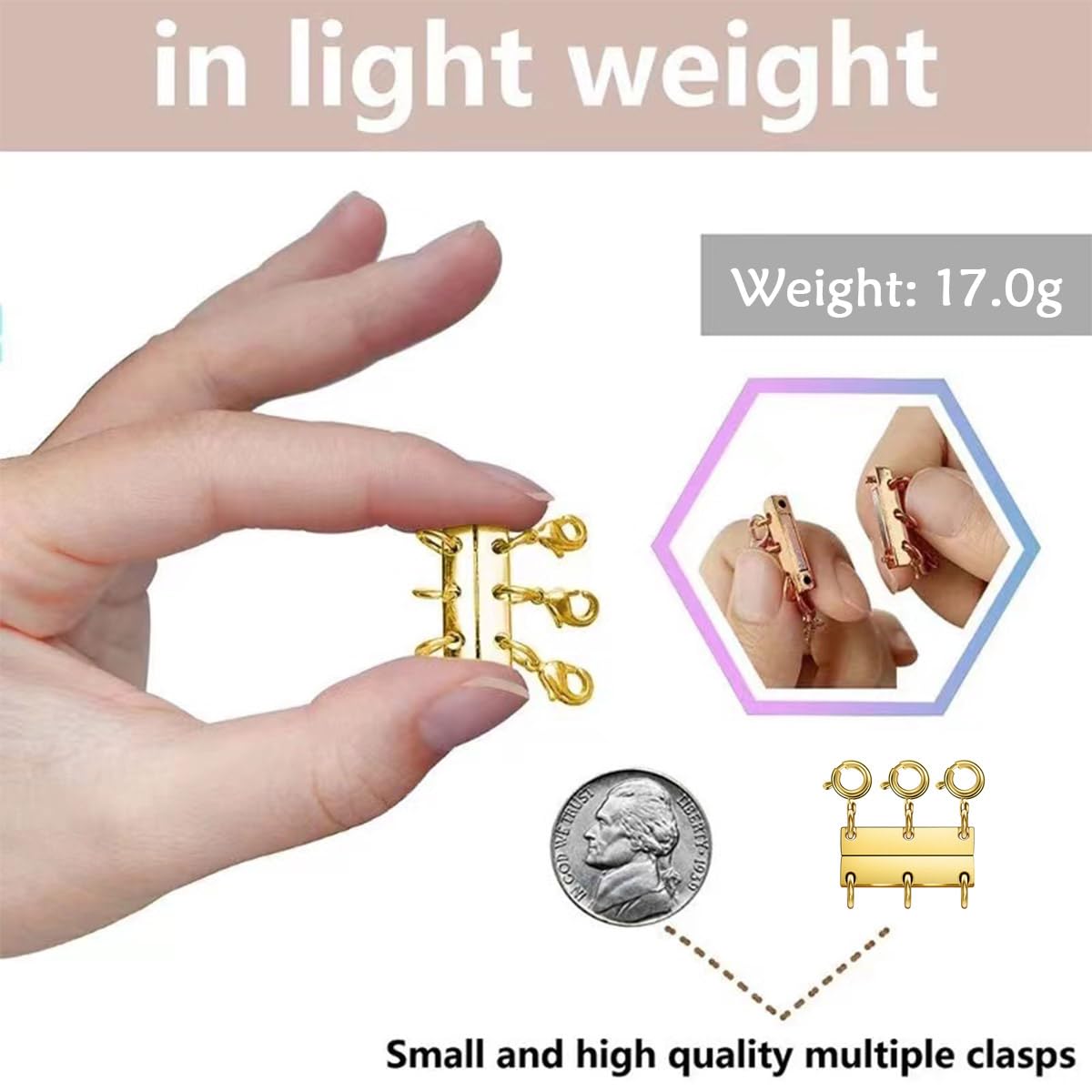Layering Magnetic Necklace Clasps, Multiple Necklace Clasp,Necklace Clasps for Layered Look，Stainless Steel Chain Link Clasps for Necklaces and Bracelets, Silver, Gold (3 Golden B)