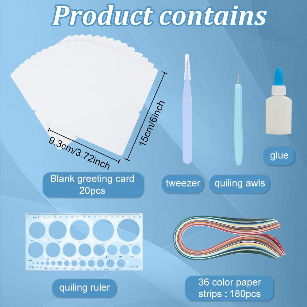 WEBEEDY Paper Quilling Kit 20 Sets Flower Card Quilling Kit with Paper Quilling Strips Tools Paper Quilling Set DIY Handmade Arts Crafts Christmas Valentine's Day Birthday Gifts