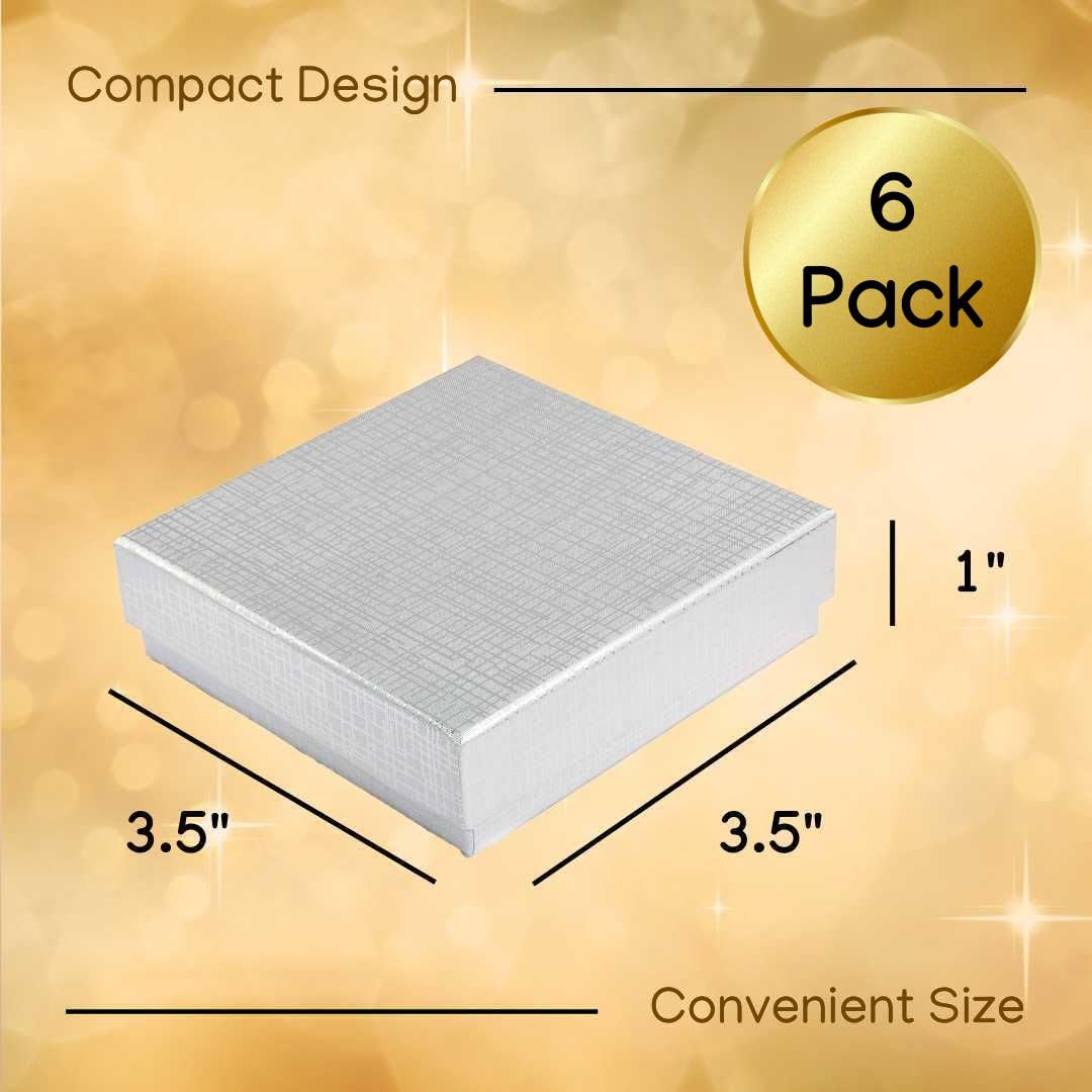 Prestige & Fancy Jewelry Gift Boxes 6 Pack 3.5x3.5x1 inch Cardboard Jewelry Box, Cotton Filled Small Gift Boxes With Lids | For Earring, Bracelet, Necklace, Gift Card Boxes For Presents