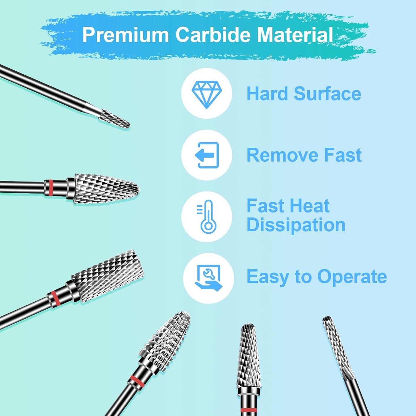 6Pcs Nail Drill Bits Set Professional, 3/32'' Electric Nail Drill Bits for Acrylic Gel Nails, Cuticle Nail Drill Bit Quick Gel Polish Remover Manicure Pedicure Tools with Cleaning Brush (Red)