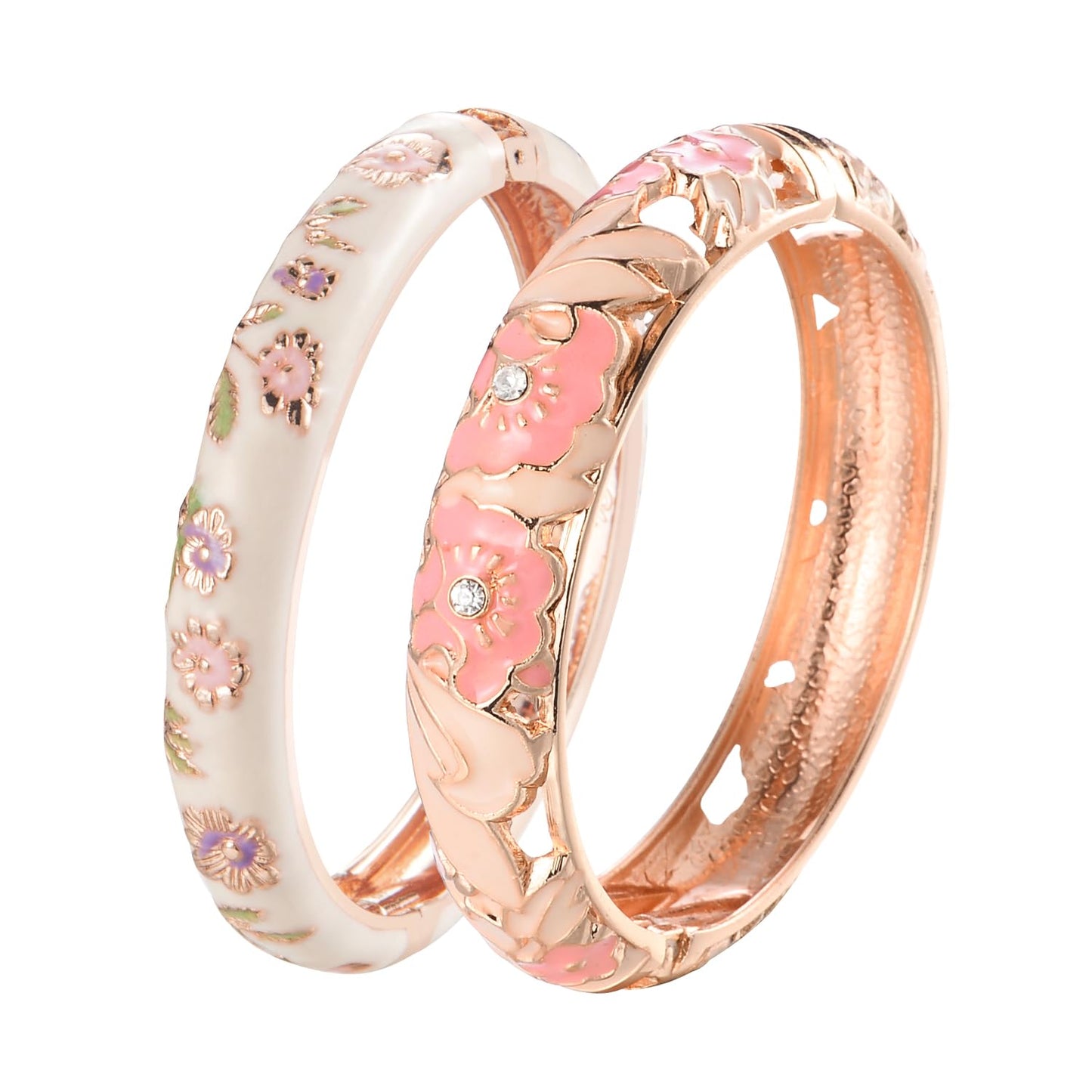 UJOY Colors Handcraft Jewelry Cloisonne Bracelet Enamel Hollowed Bird Spring Hinged Womens Bangles Gifts Box 88A08-55A18 Pink White