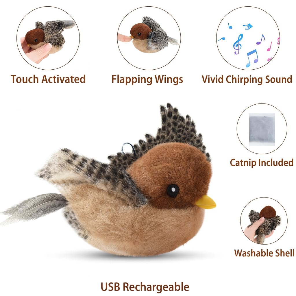 CKFPS Flying Bird Cat Toy (Not a Flying Bird) – Interactive Flappy Bird Toy for Indoor Cats, USB Rechargeable with Real Feathers, Chirping Sounds & Remote Control