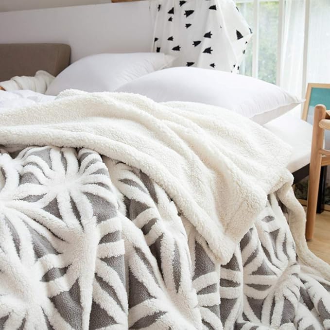 LOMAO Sherpa Fleece Blanket 71x80 Fuzzy Soft Throw Blanket Dual Sided Blanket for Couch Sofa Bed (Grey, 71''x 80'')