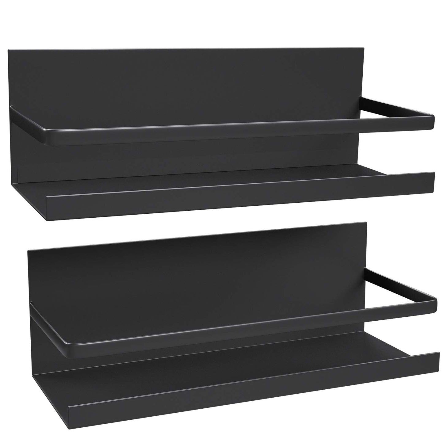 YJSMO 2 Pack Magnetic Spice Rack for Refrigerator,Heave Duty Magnetic Shelf For Kitchen,Magnet Book Shelf For Whiteboard,Space Container,Drill free (Black)