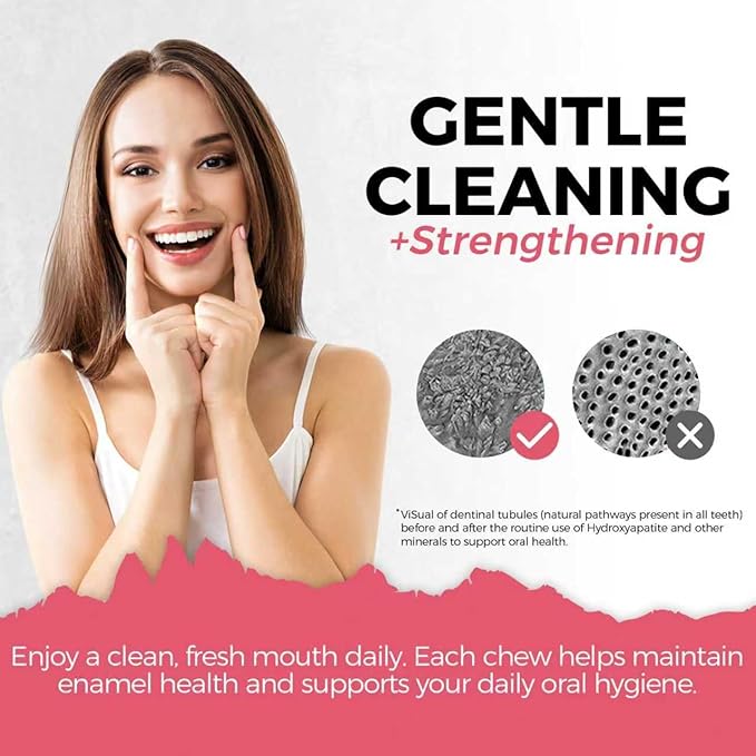 Hydroxyapatite Gum, 90 Pieces, Good for Teeth Remineralization, Sugar-Free Strawberry Chewing Gum with Xylitol, Two pills after meals to freshen breath and clean teeth