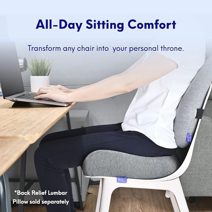 C CUSHION LAB Patented Pressure Relief Seat Cushion for Long Sitting Hours on Office/Home Chair, Car, Wheelchair - Extra-Dense Memory Foam for Hip, Tailbone, Coccyx, Sciatica - Light Grey