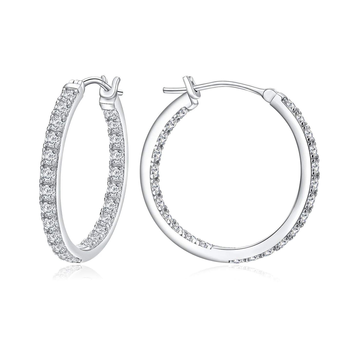925 Sterling Silver Big Hoop Earrings for Women Trendy Cubic Zirconia Hoops 25mm Large Hoop Earring for Sensitive Ears