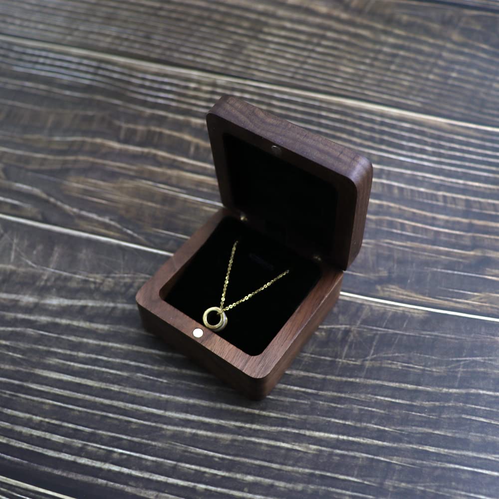 DSHOM Natural Walnut Wooden Necklace Gift Box Pendant Storage Case Jewelry Display Box for Anniversary Propose Christmas