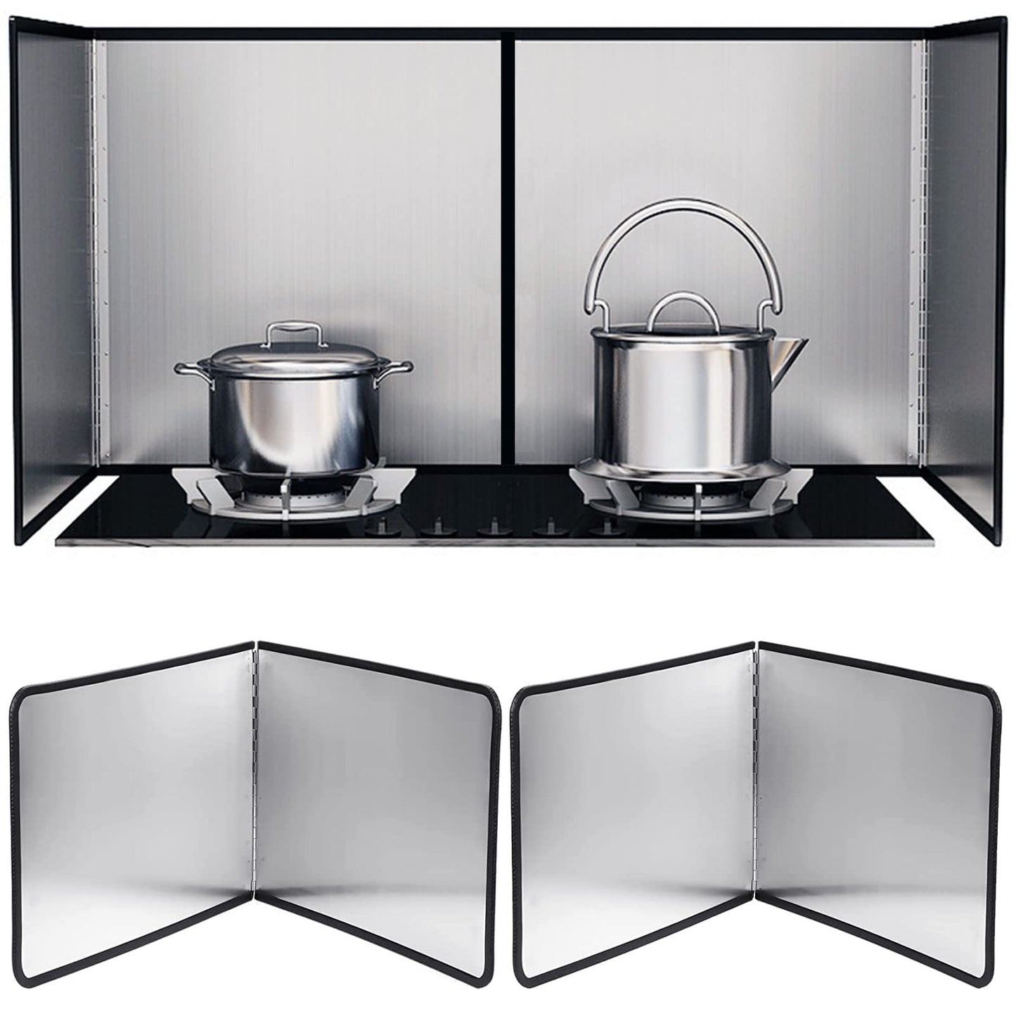 Splatter Guard for Stove 2 Pack 2-Sided Foldable Stainless Steel Oil Splash Board Anti Grease Nonstick Splatter Guard for Frying Stove Heat Insulation Board for Cooking（11.8 x 15.7 in）