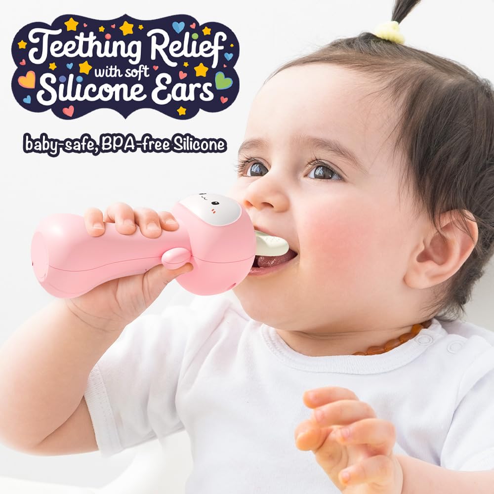 VKTEN Bunny Baby Rattle Toy with Light & Sound – Interactive Teething & Sensory Toy – Ideal Easter Basket Stuffer for Baby 3-24 Months