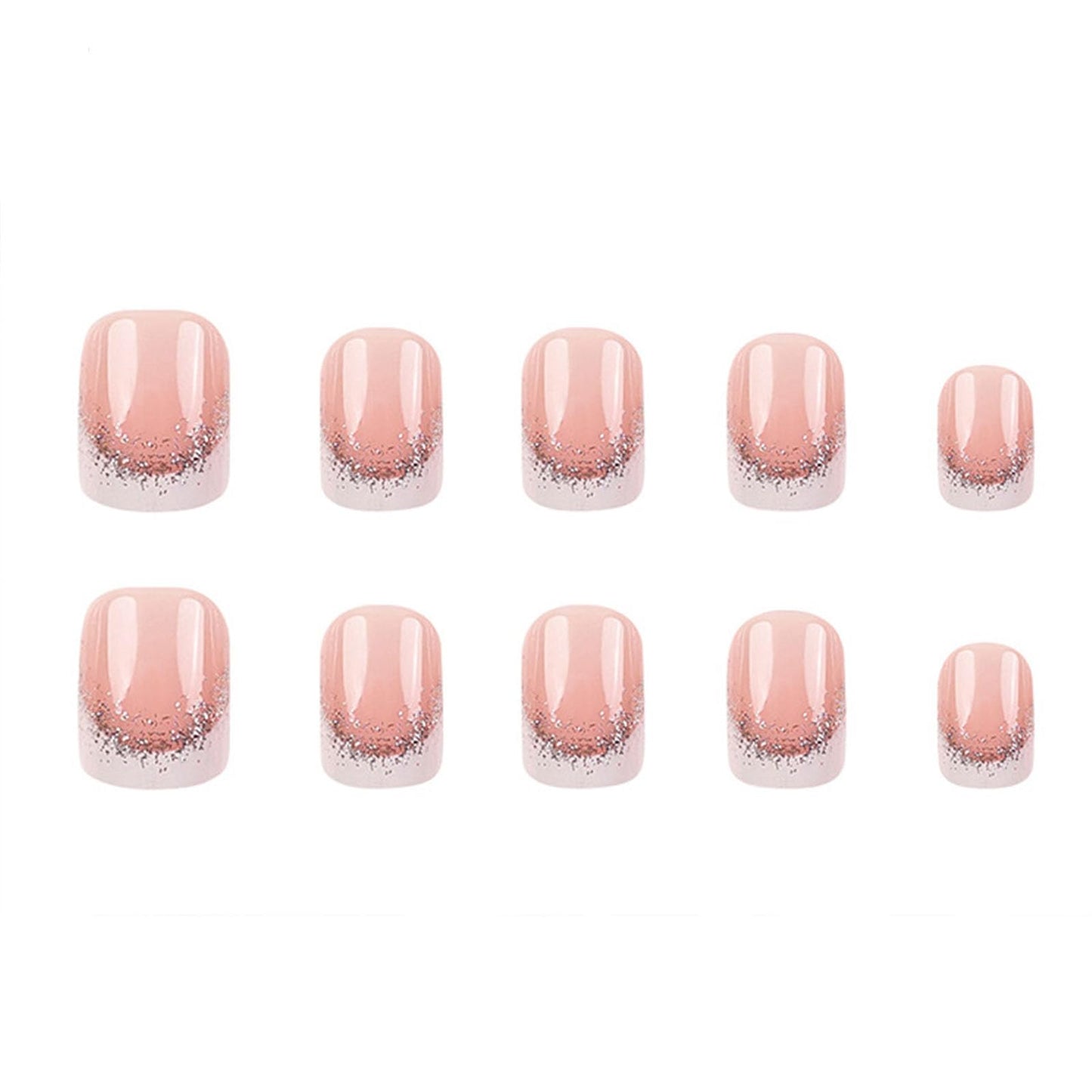 French Tip Press on Nails Short Square Fake Nails with Glitter Designs Nails Press ons Nude White Glue on Nails Glossy Artificial Nails Natural Acrylic Nails Simple Stick on Nails for Women 24Pcs