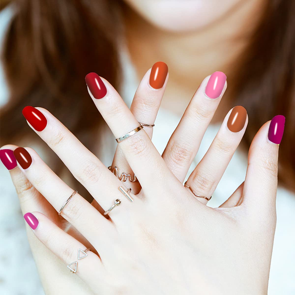 JERCLITY 24 Sheets Red Solid Color Nail Polish Strips Stickers Warm Color Full Nail Wraps Self Adhesive Nail Art Decal Nail Strips for Women Girls