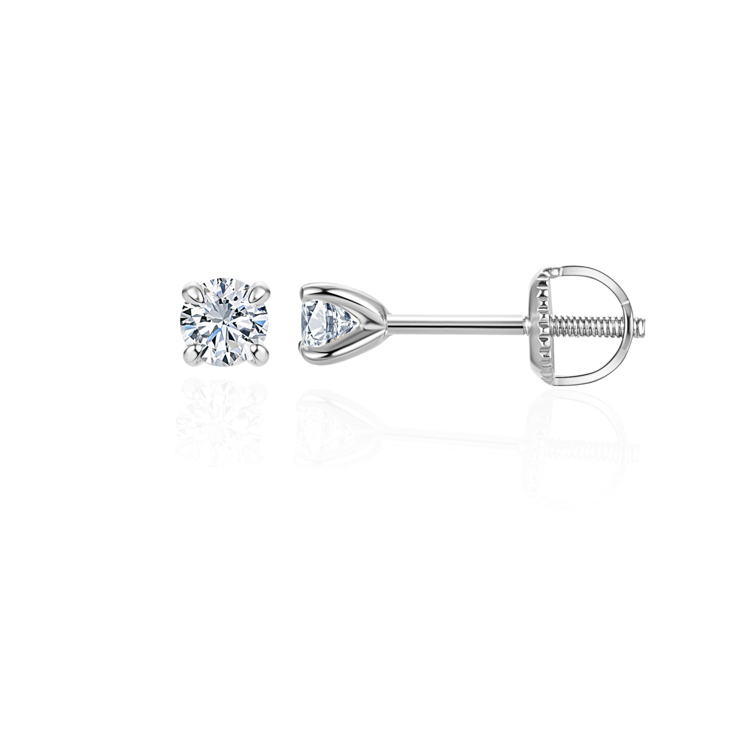 Lab-Grown Diamond Stud Earrings in Hypoallergenic 925 Sterling Silver, Screw Back, 1/5 to 2 1/2 Cttw, Round Princess Cushion Cut, 4 Prong, G-H Color, SI Clarity (Silver, 0.3 cttw (0.15ct each)-3.3mm, White Round Diamond)