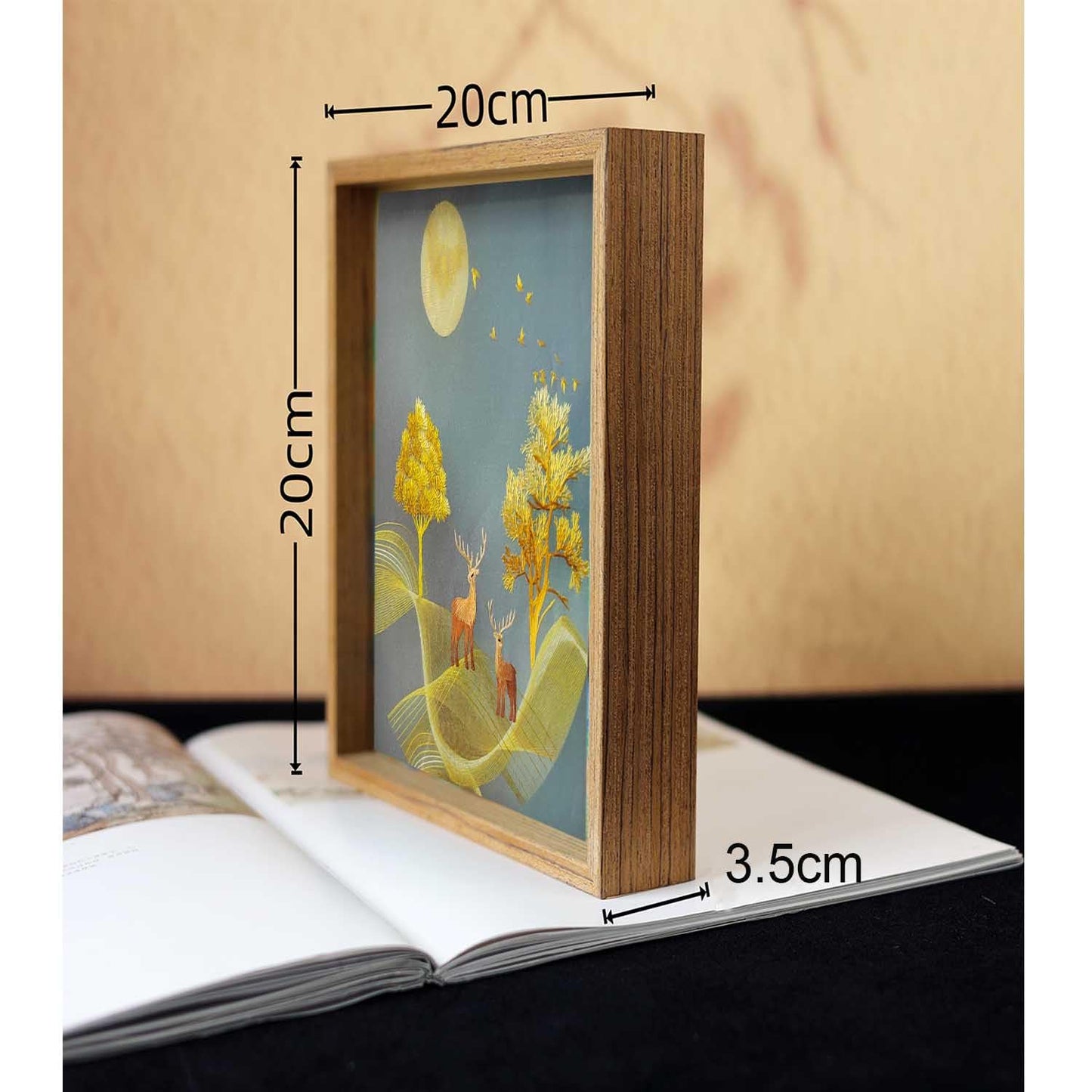 ozlvii Double-Sided Auspicious Deer Embroidery Art - Handcrafted Silk Embroidery with Display Stand, Symbol of Prosperity Home Decor, Oriental Blessing Gift for Good Fortune