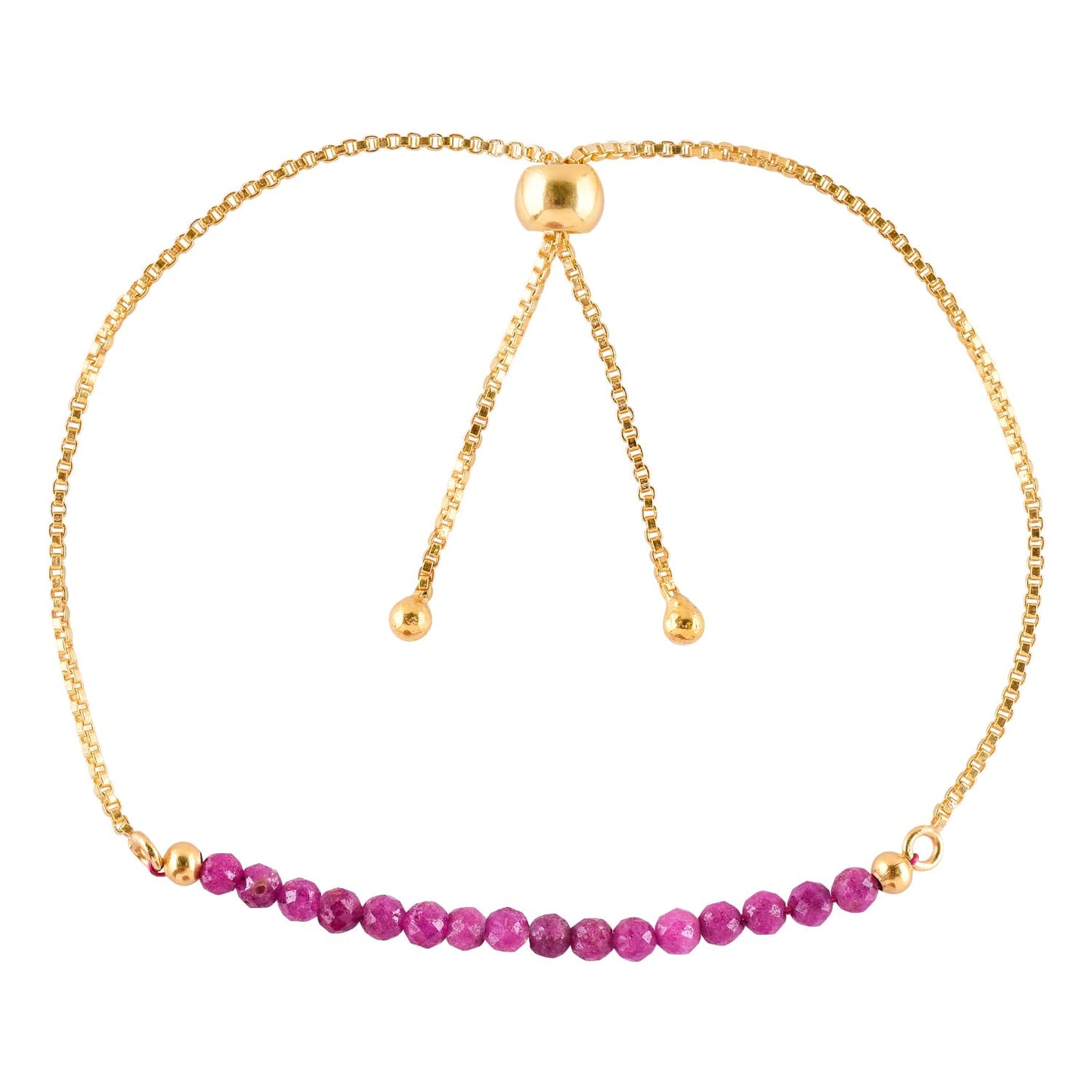InfinityGemsArt Ruby Bracelets For Women, July Birthstone, Pink Beads Beaded Stone Bolo Slider Crystals Gemstones, 14K Gold Plated Adjustable Chain, Mother's Day Jewelry For Her