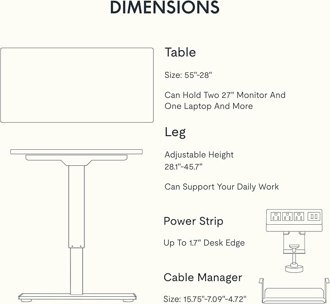FLEXISPOT EN2 Whole-Piece Standing Desk with Clamp Power Strip, 55 x 28 Electric Stand Up Height Adjustable Desk with Cable Management (Gray Frame + 55" Black Top, 2 Packages)