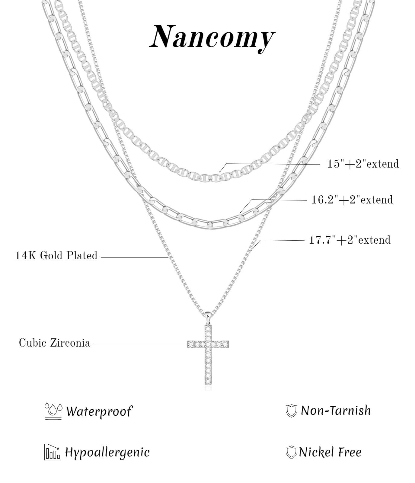 Nancomy Layered Gold Cross Necklaces for Women, Stack Stackable 14K Silver Plated Cubic Zirconia Pendant Necklace Set Dainty Choker Layering Necklaces for Women Faith Jewelry Religious Gift