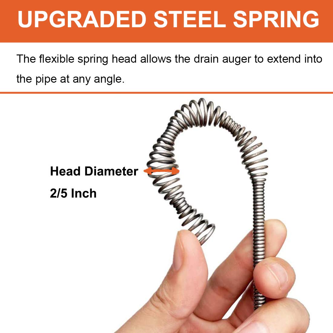 Drain Auger, Clog Remover with Drill Adapter, 25 Feet Flexible Plumbing Snake Use Manually or Powered for Kitchen, Bathroom and Shower Sink, Comes with Gloves (orange)