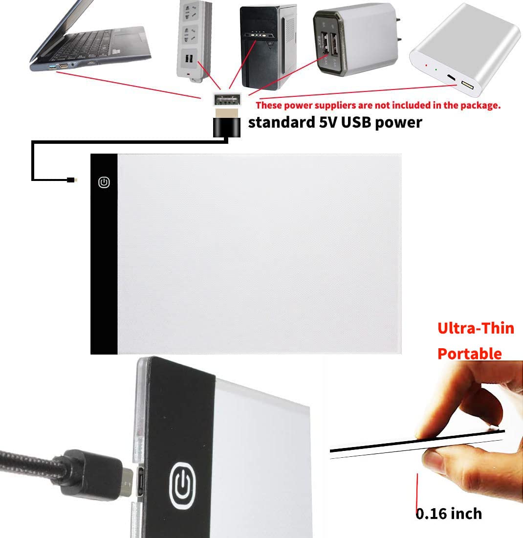 A4 Ultra-Thin Portable LED Tracing Light Box Dimmable Tracer Pad Board Adjustable Brightness for Artists Drawing Sketching Trace Animation Artcraft 5d Diamond Painting