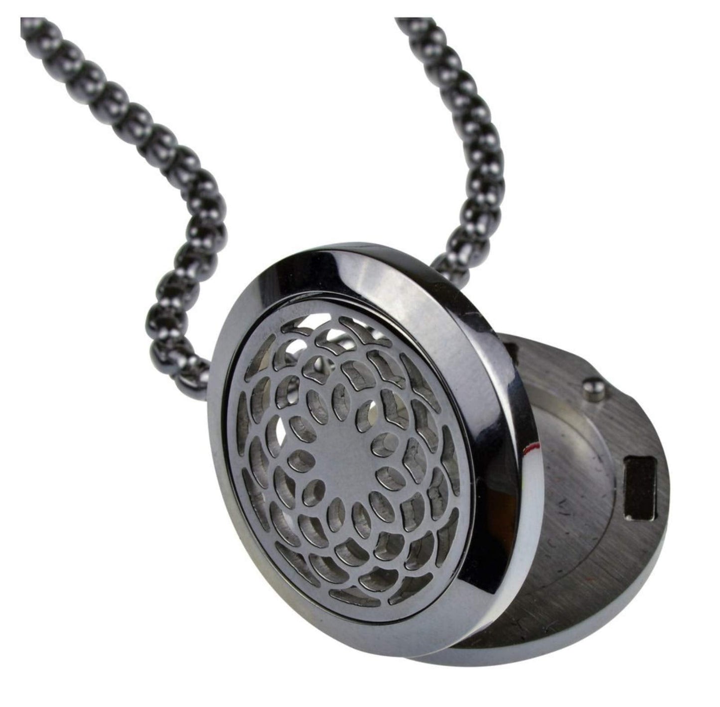 Wild Essentials Sunflower Essential Oil Diffuser Necklace, Stainless Steel Locket Pendant with 24 inch Chain, 12 Color Refill Pads, Customizable Color Changing Perfume Jewelry for Aromatherapy