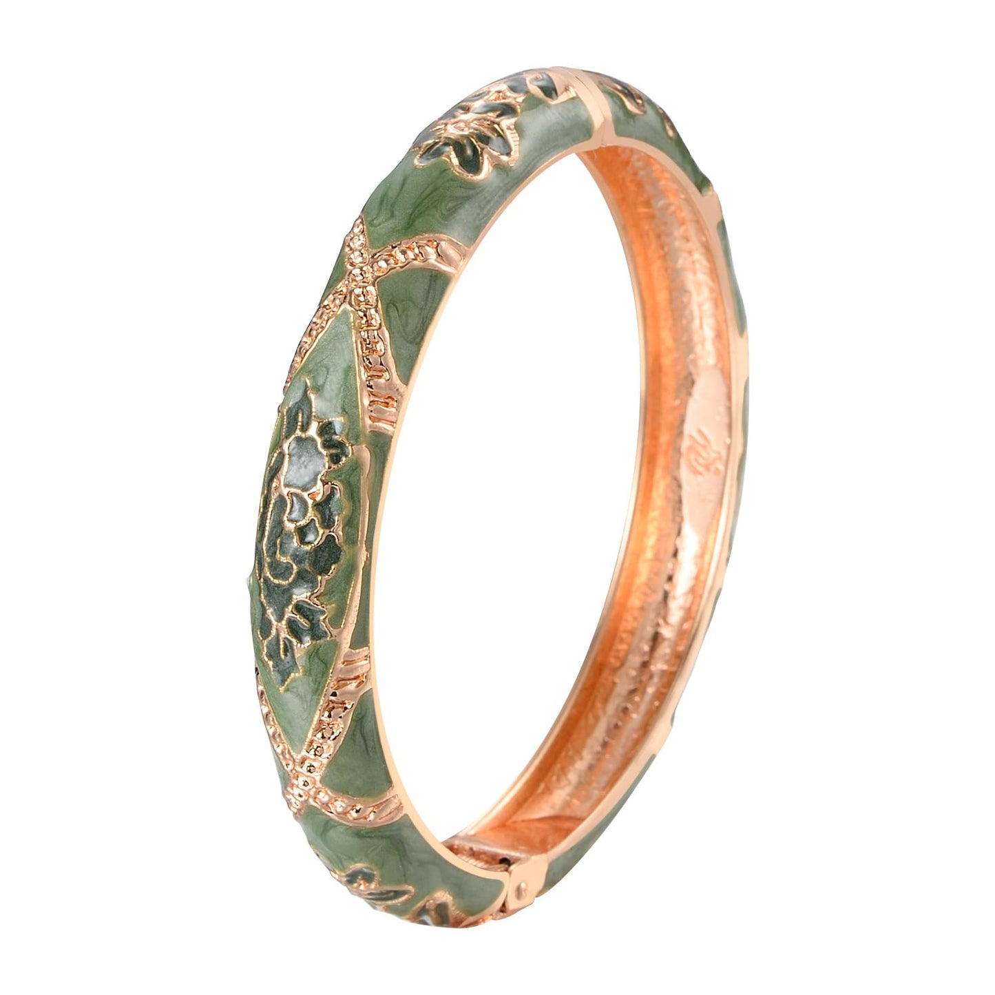 UJOY Bangles 5 Pcs Enamel Jewelry Set Rose Flower Engraved Cloisonne Bracelets Pack in a Box 5PCS Green Pink