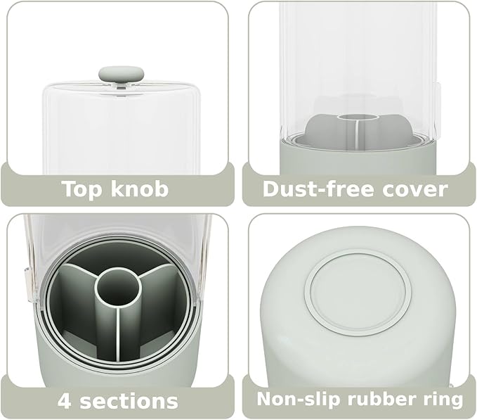 Toothbrush Holder with Cover 360 Rotating 4 Compartments Bathroom Toothpaste Electric Toothbrush Organizer, Light Green