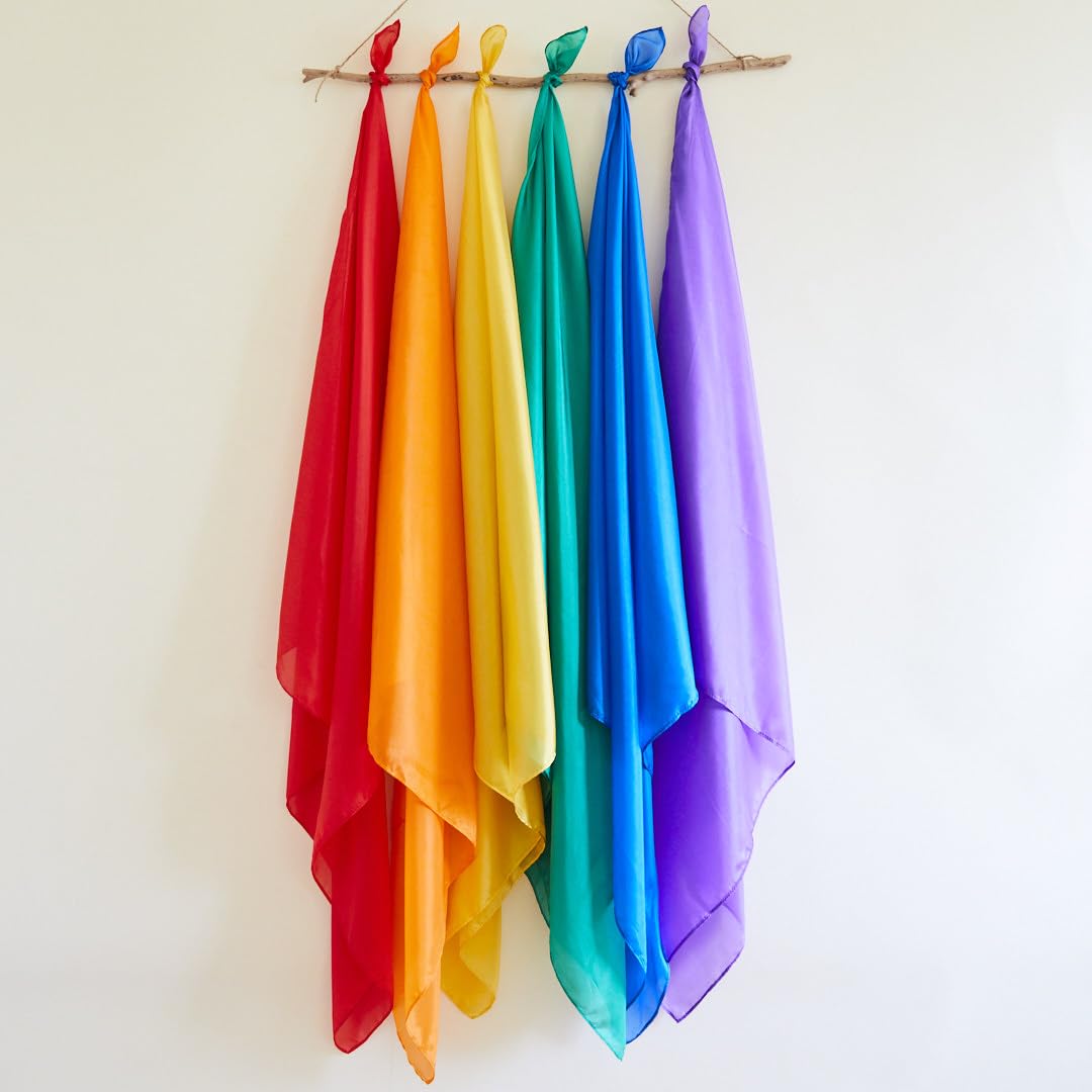 Sarah's Silks Mini Playsilks | Solid Colors | Creative Waldorf Toys for Education and Open-Ended Play (Set of 6 Primary)