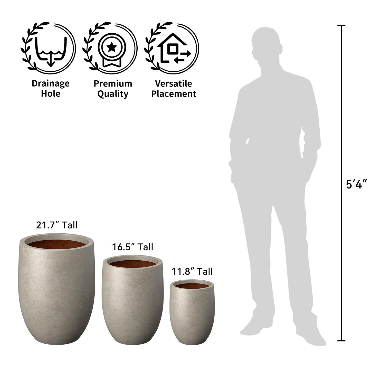 Kante 11.8" Small Concrete Planter, Compact Plant Pot with Drainage Hole & Rubber Plug – Lightweight Cement Container for Indoor Desktop, Windowsill, Home Office, Gift for Kids Students