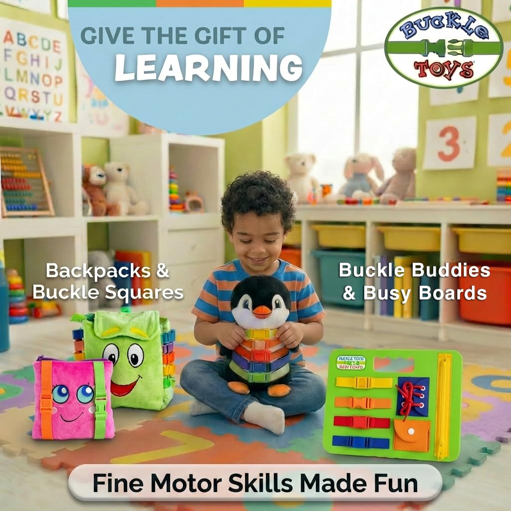Buckle Toys - Bessie Cow - Learning Activity Toddler Plane Travel Essential Toy - Develop Motor Skills and Problem Solving