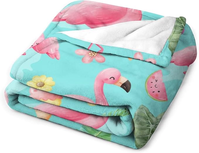 Flamingo Blankets Gifts - 40 x 50 Inches Cute Throw - Green Warm Furry Plush Flamingo Blankets for Couch