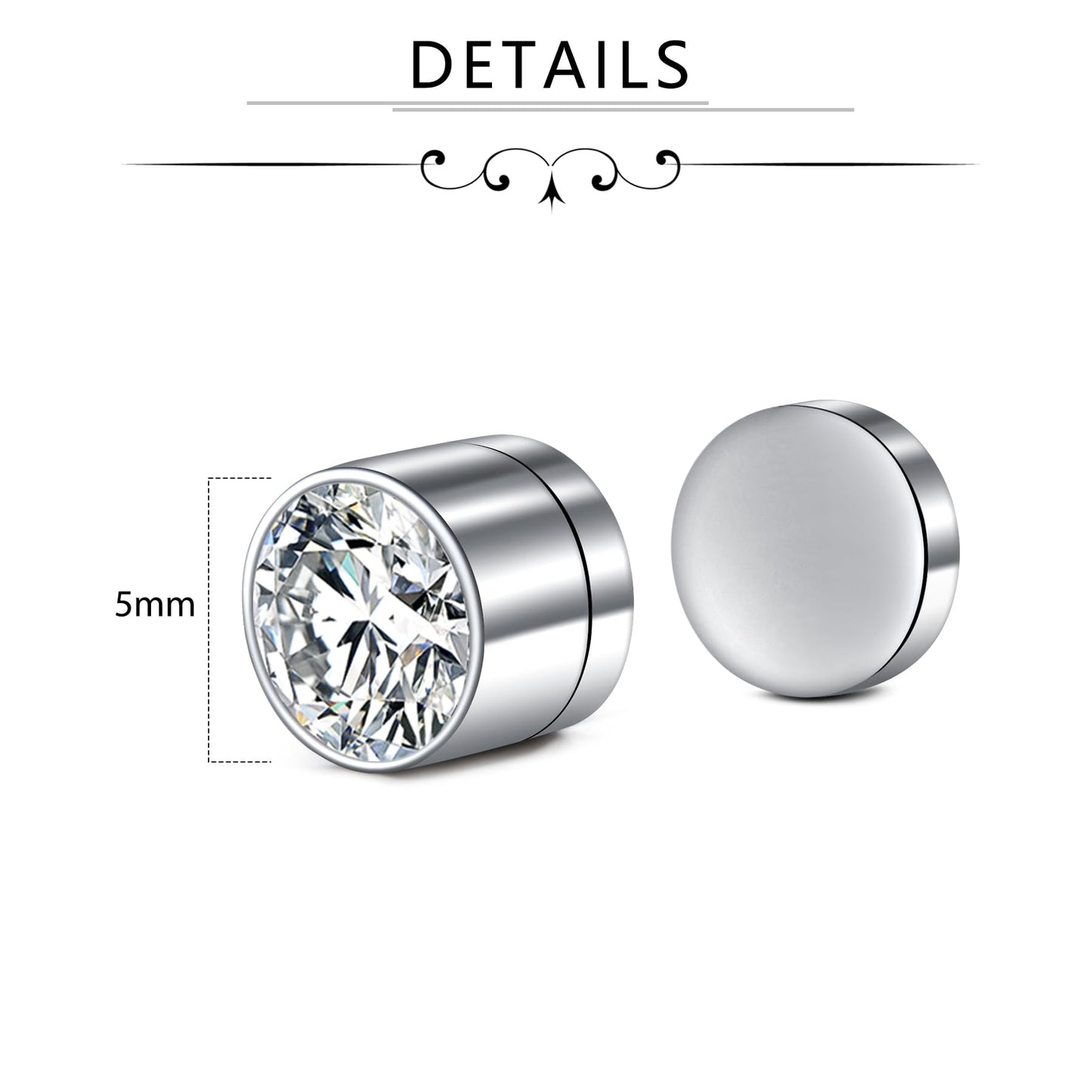 D.Bella Stud Earrings Fake Cubic Zirconia Diamond Earrings for Women Men Silver