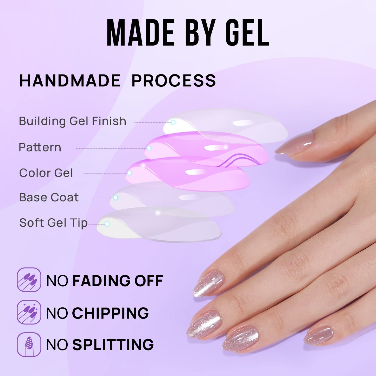 BTArtbox Press On Nails Almond - Short Soft Gel Fake Nails with Nail Glue, Opaque Reusable Stick On Nails in 16 Sizes - 32 Nail Kit, Falling Star Cat Eye