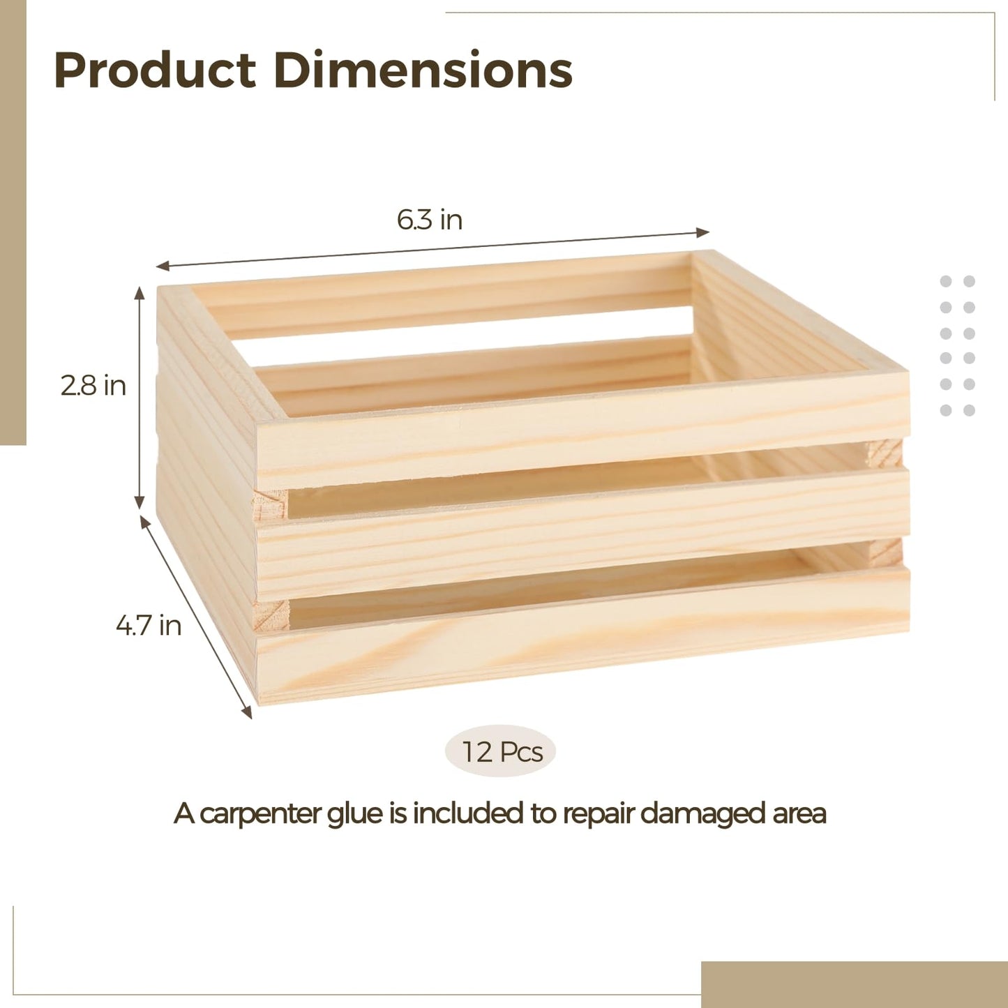 OMISTAR 12 Pcs Small Wooden Crates for Crafts - 6.3×4.7×2.8" Storage Baskets, Mini Unfinished Wooden Boxes, Ventilated Design, Decorative Wood Baskets for Crafts, Arts, Milk