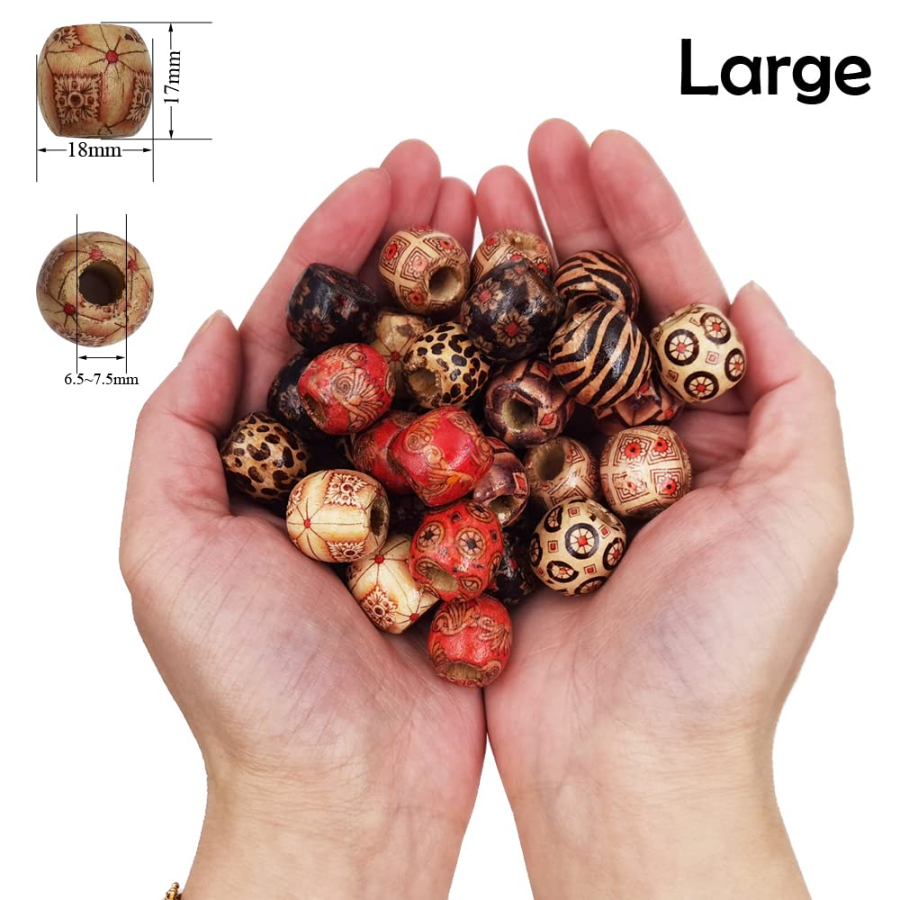 INSPIRELLE 200pcs Large Painted Wooden Barrel Shaped Hair Beads Assorted African Beads Macrame Supplies for Jewelry Making and Crafts