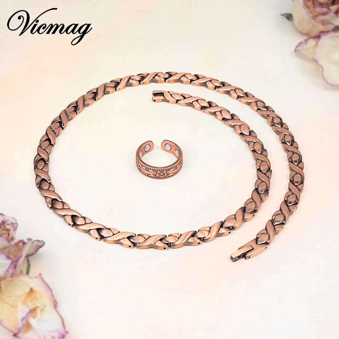 Vicmag Copper Magnetic Necklace for Women Men - Ultra Strength Magnets-99.9% Solid Pure Copper Ring Necklace for Neck Gift