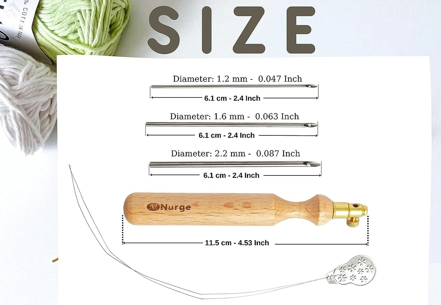 Nurge Premium Quality Punch Needle Kit, 1.2 mm - 1.6 mm - 2.2 mm Metal Tubes and Wooden Handle Punch Needle Kits for Adult Beginner, Embroidery Weaving Tools for Thread