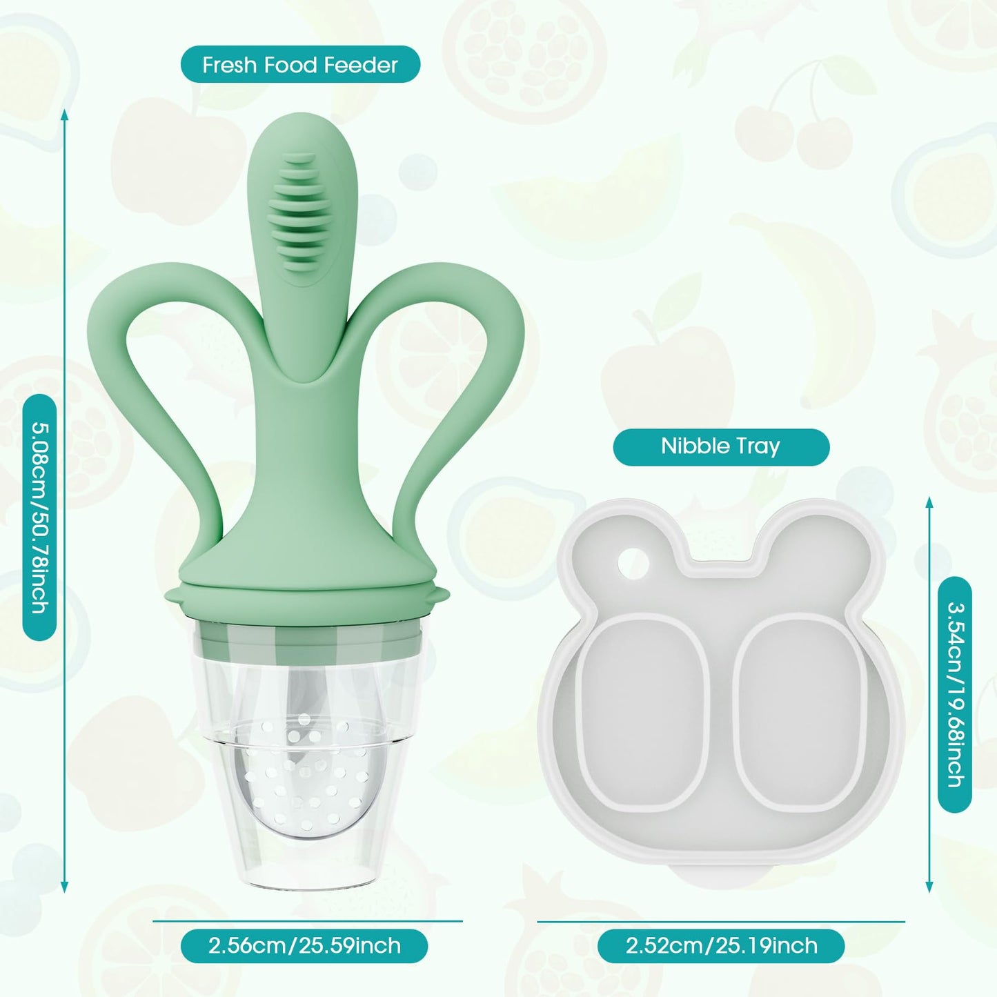 JEXFUN Baby Fruit Feeder & Breastmilk Popsicle Mold Set, Silicone Food Feeder Pacifier for Cooling Relief with 3 Replaceable Pouches, BPA-Free Teething Toy for Safe Infant Self Feeding (Pea Green)
