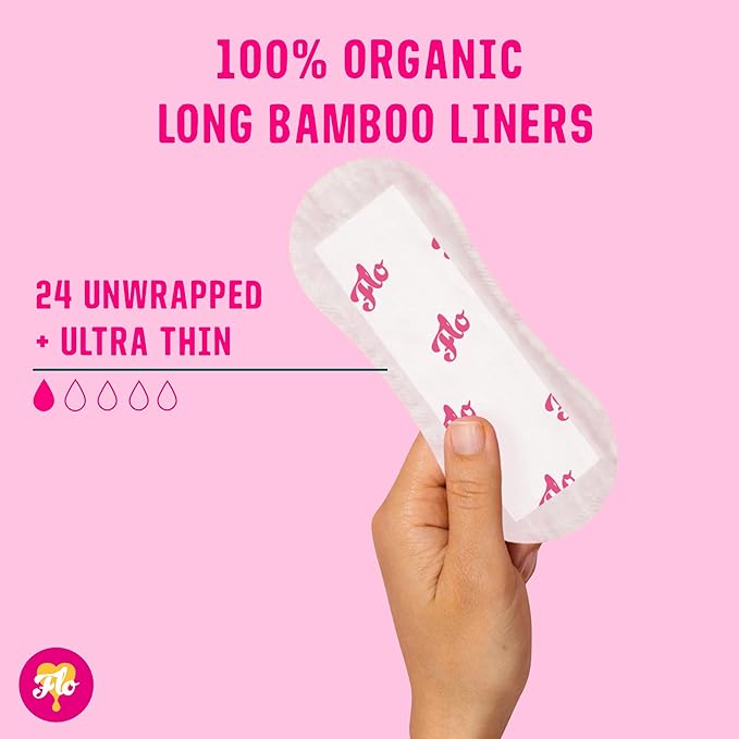Flo Bamboo Long Daily Panty Liners Unwrapped + Ultra Thin (24 liners)