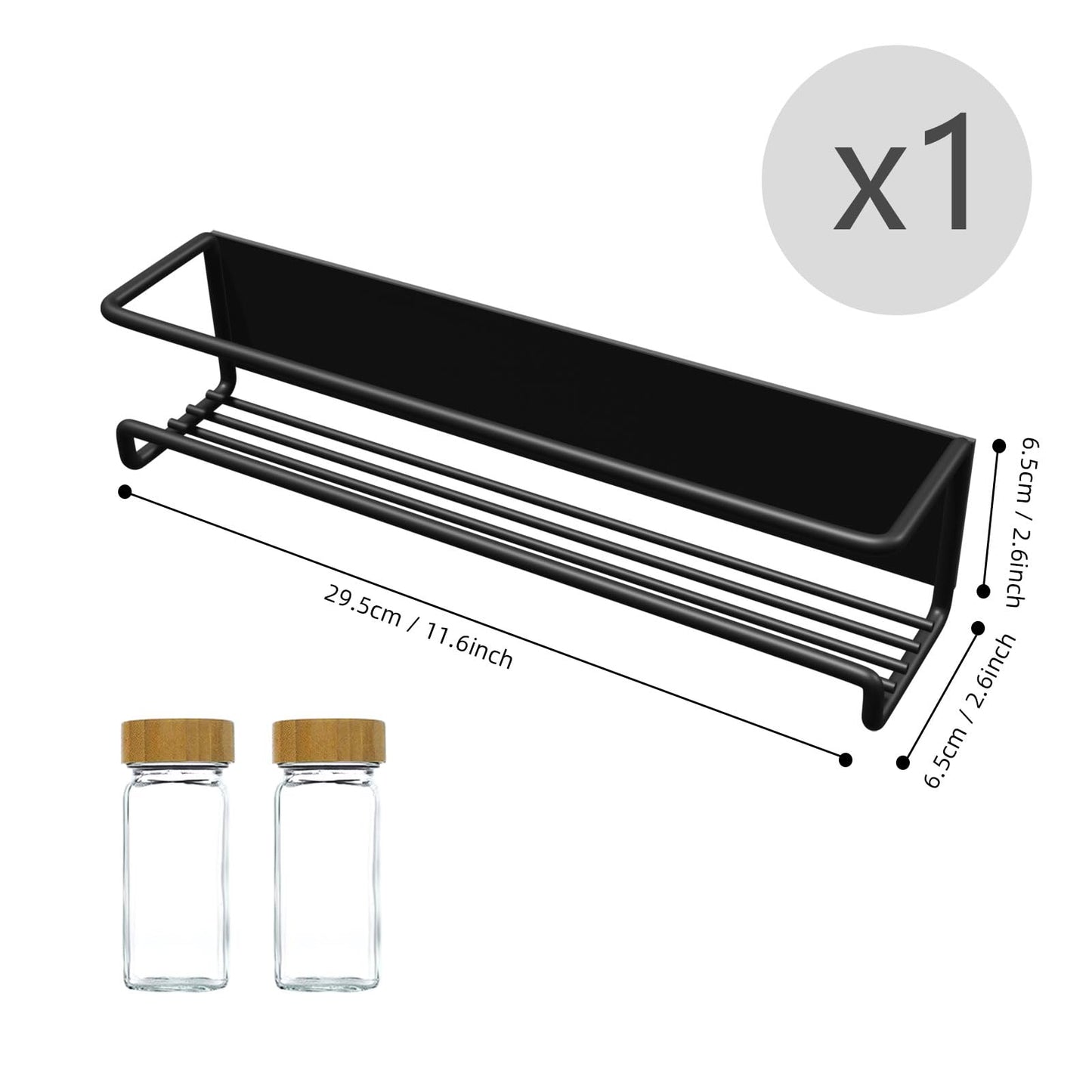SonGis Magnetic Spice Rack for Refrigerator Magnetic Shelf for Side of Refrigerator Microwave Moveable and Powerful Magnetic, with 2 Spice Jars, Space Saving, Magnetic Laundry Organizer (Black)