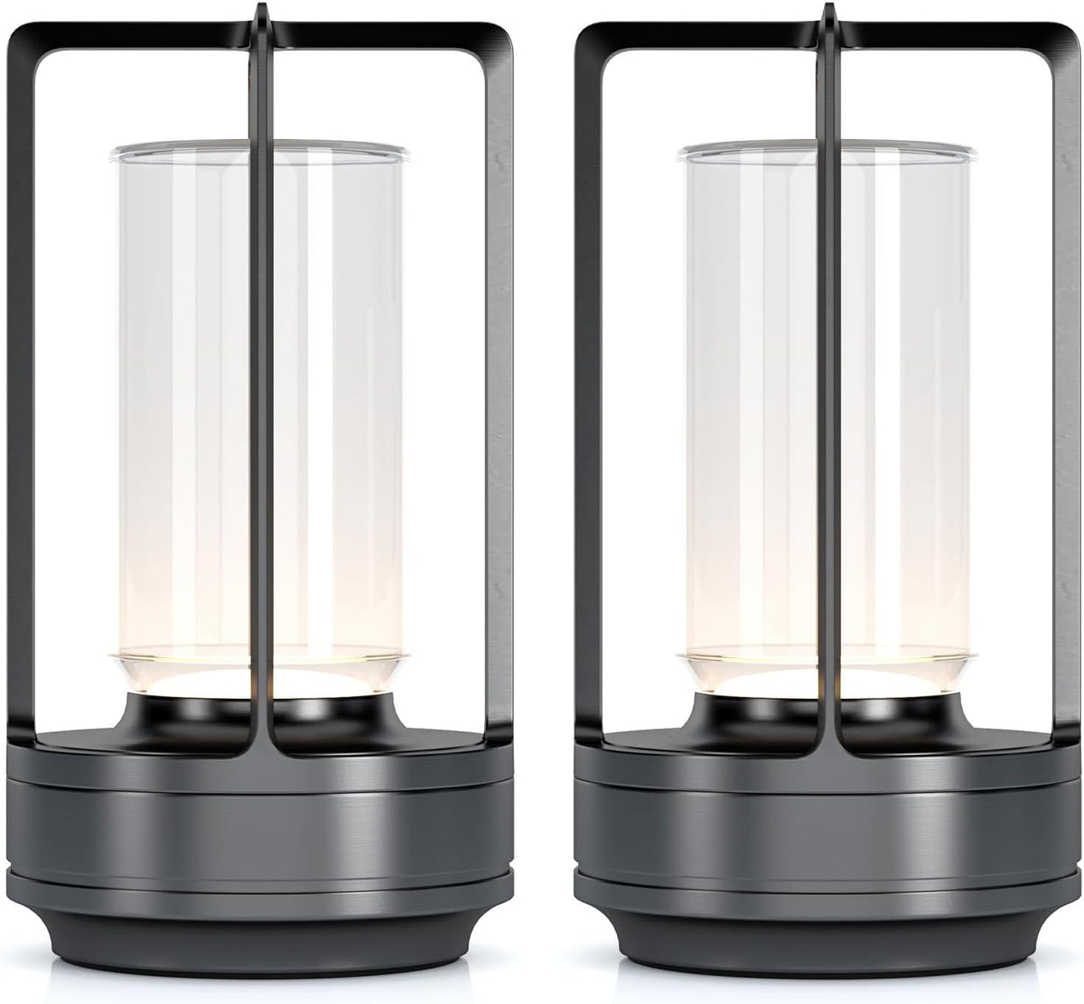 Portable Metal Table Lamp for Indoor/Outdoor ,Rechargeable Cordless LED Lamp, 3-Colour Infinitely Dimming Battery Powered Small Desk Lamp, Restaurant/Bedroom/Bar/Coffee/Camping Light (Grey Set of 2)
