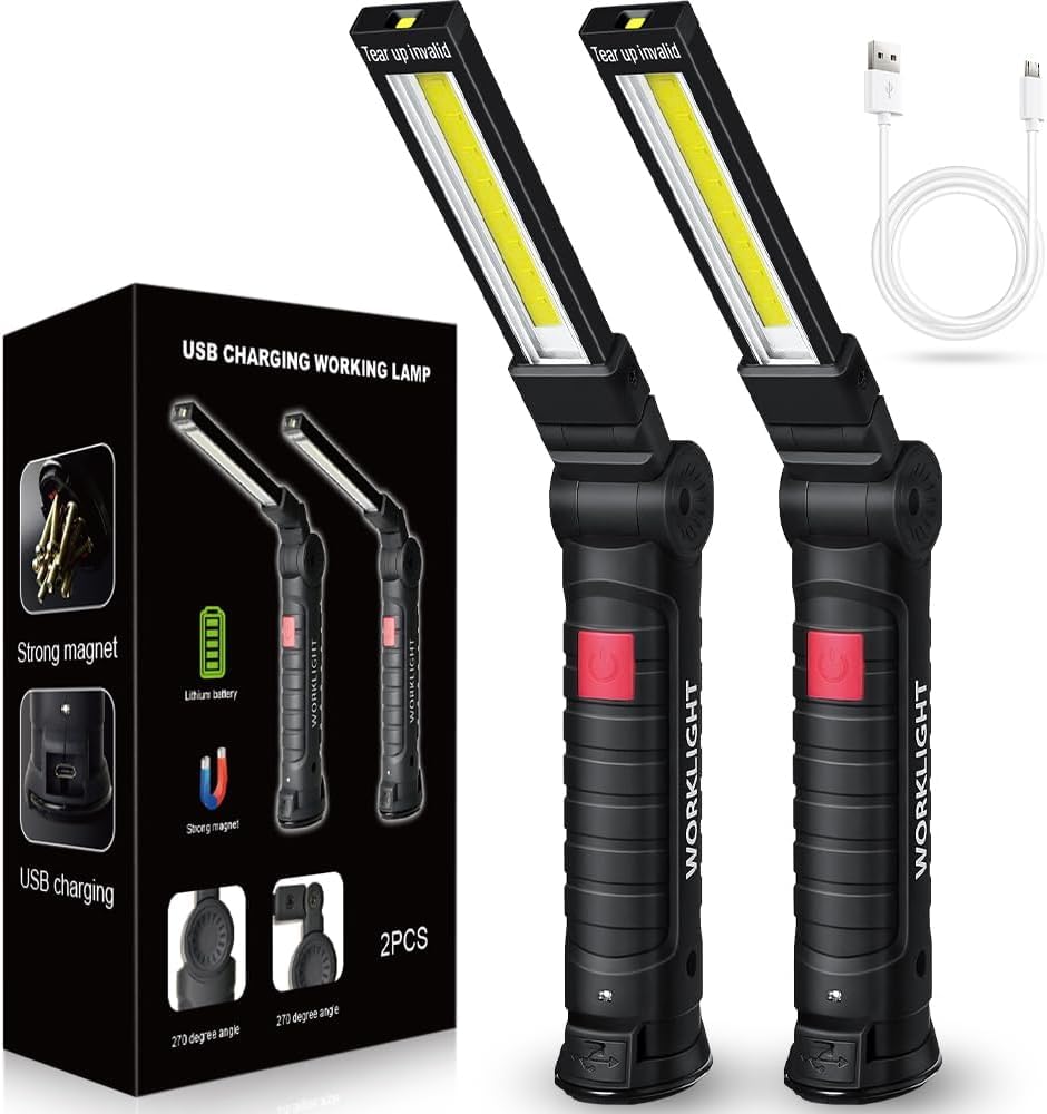 Tool Fathers Day Dad Gifts for Men Him Husband, LED Rechargeable Work Light for Mechanic with Magnetic Base Hook, Grill Light Inspection Flashlight 5 Modes 360° Rotate Car Repair Emergency Birthday