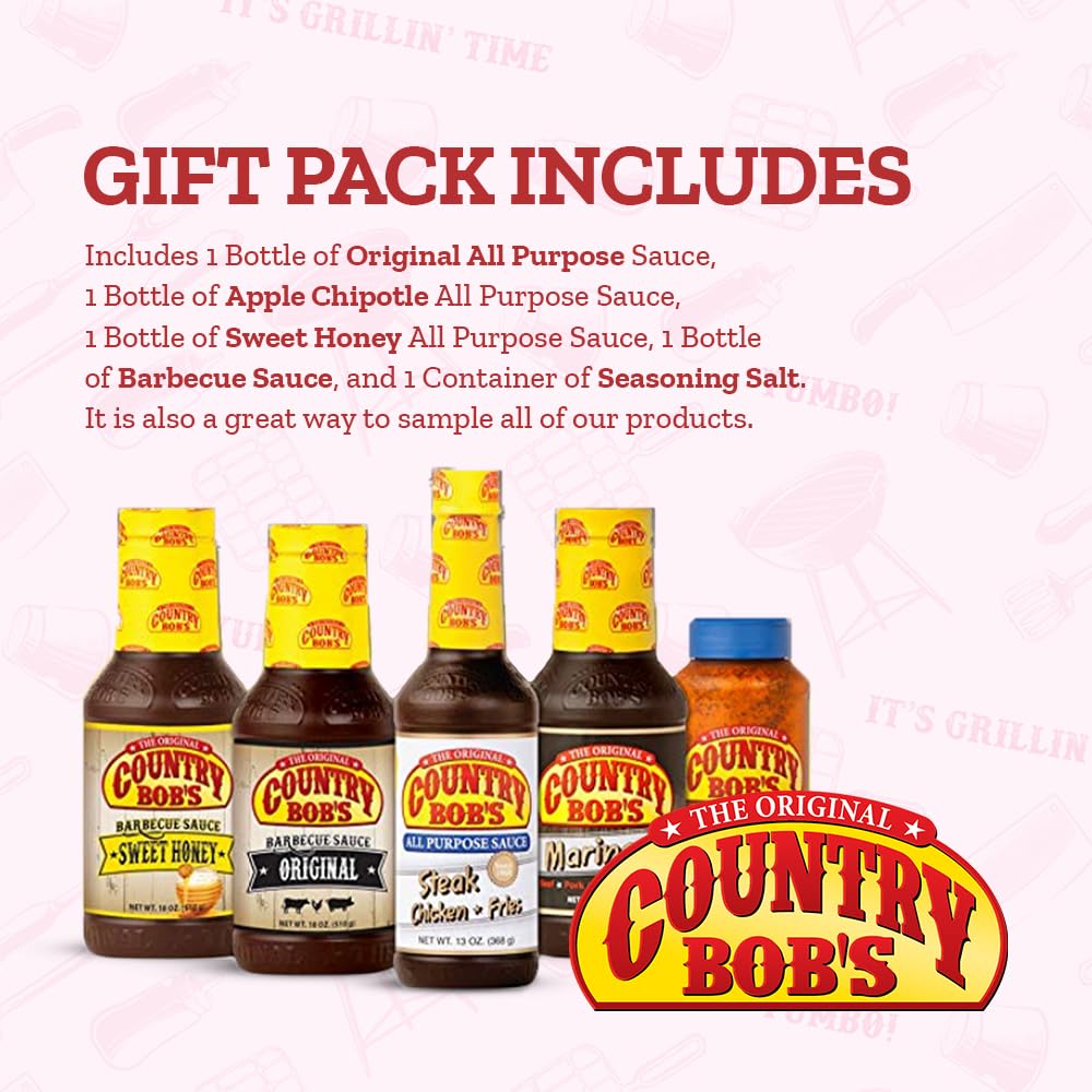 Country Bob's Seasoning & Rub Variety Pack - Includes All Purpose, Original BBQ and Sweet Honey BBQ Sauce, Seasoning Salt and Marinade