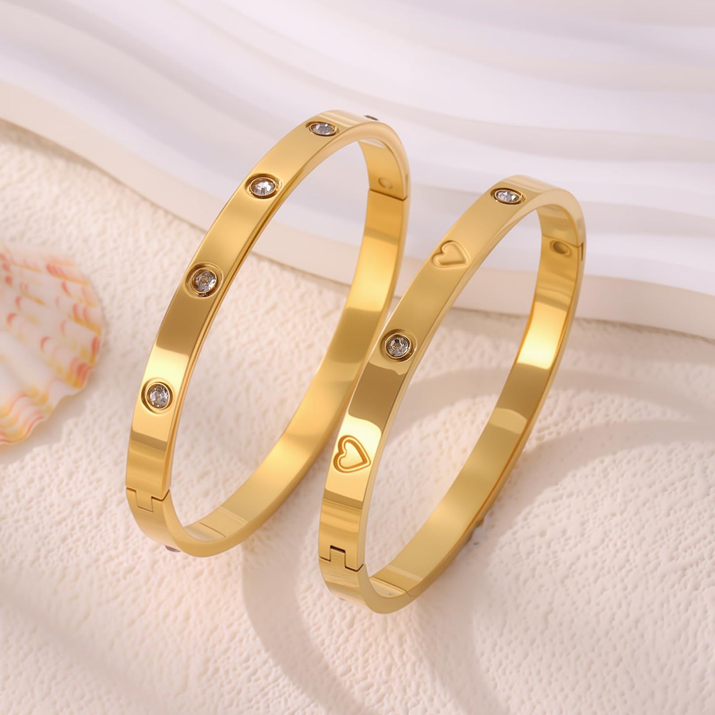 Camhanno 18K Gold Plated Stainless Steel Cuff Bracelet & Love Friendship Screw Bangle Bracelet Set for Women with Gift Box (2Pcs Gold Set Style 4)