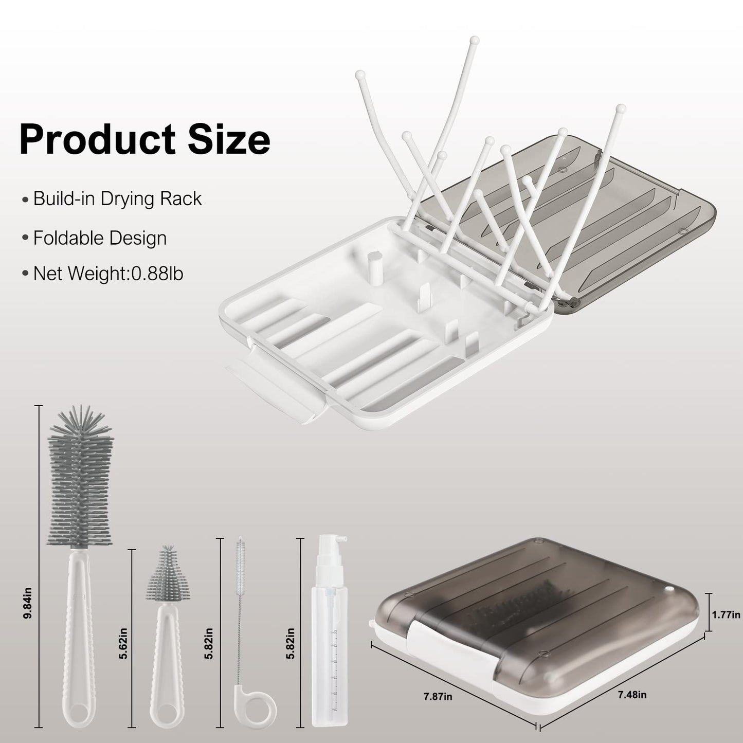 Baby Bottle Brush,6 in 1 Bottle Cleaner Set with Extendable Silicone Bottle Brush,Drying Rack,Nipple & Straw Brushes,Soap Dispenser & Organizer Case,Ideal Gifts for Babies& Moms