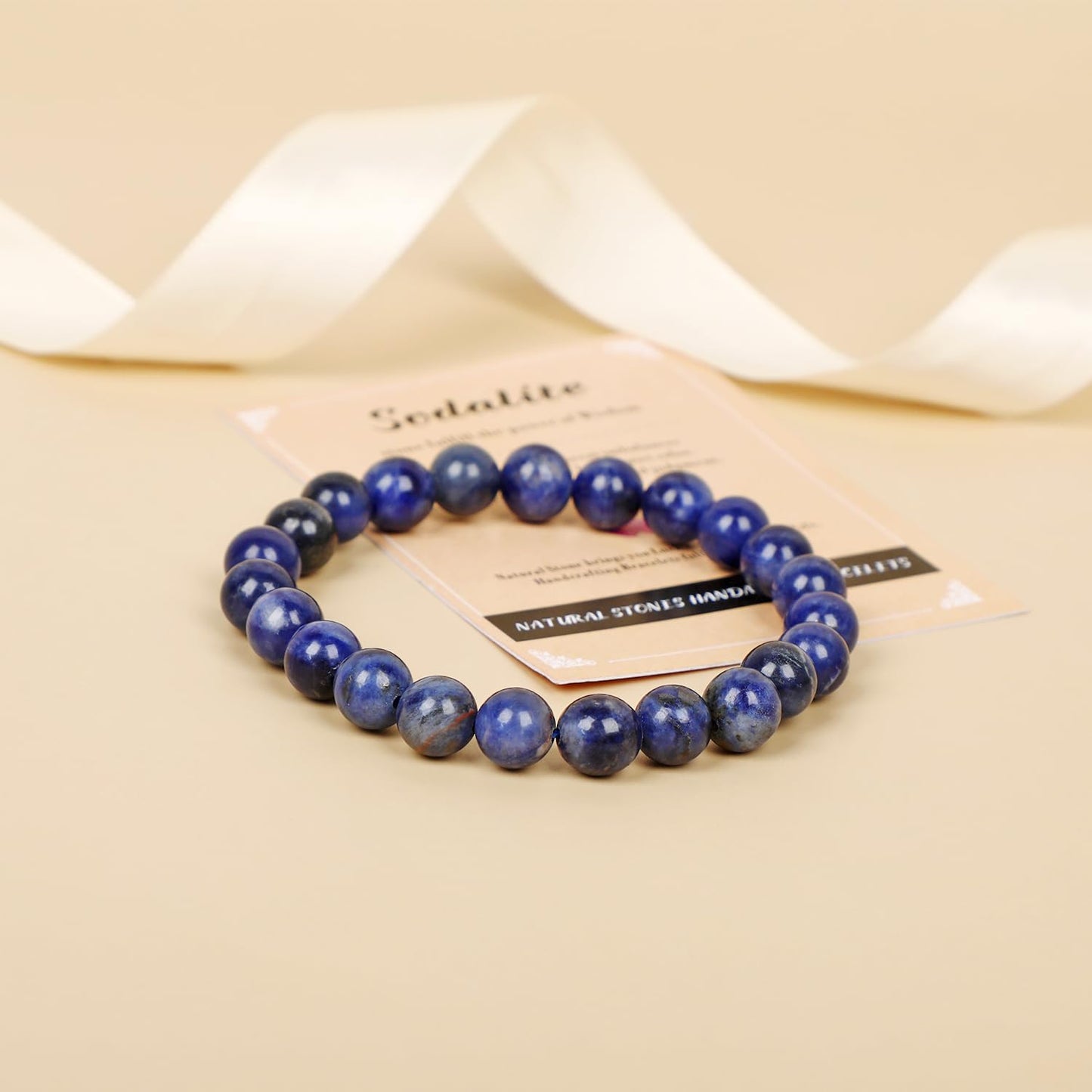 AD Beads Handmade Gemstone Stretch Elastic Bracelet Crystal Healing Reiki Nature's Beauty and Spiritual Essence Unisex (8mm, Blue Sodalite)