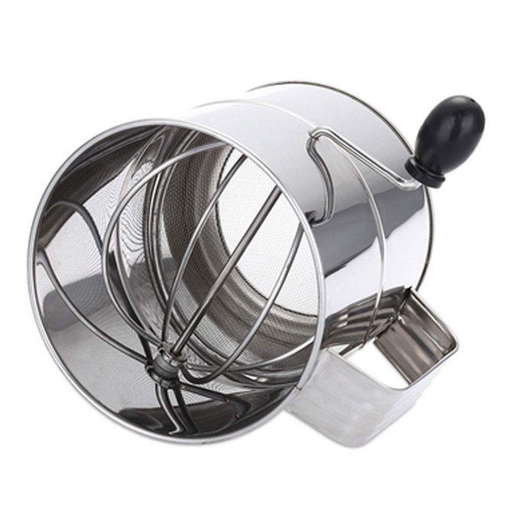 Flour Sifter, 8 Cup Flour Sifter for Baking Fine Mesh Rotary Hand Crank Sifters Stainless Steel with Loop Agitator for Quick Sifting, Flours Duster(COLOR:Silver)