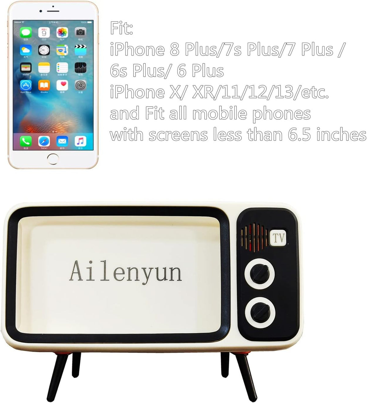 TV Speaker Phone Holder Style Mobile Phone Holder with Speaker Suitable for Smartphones Under 6.5 inches for Men Mens Husband Tester (Front Black and Back Gray)